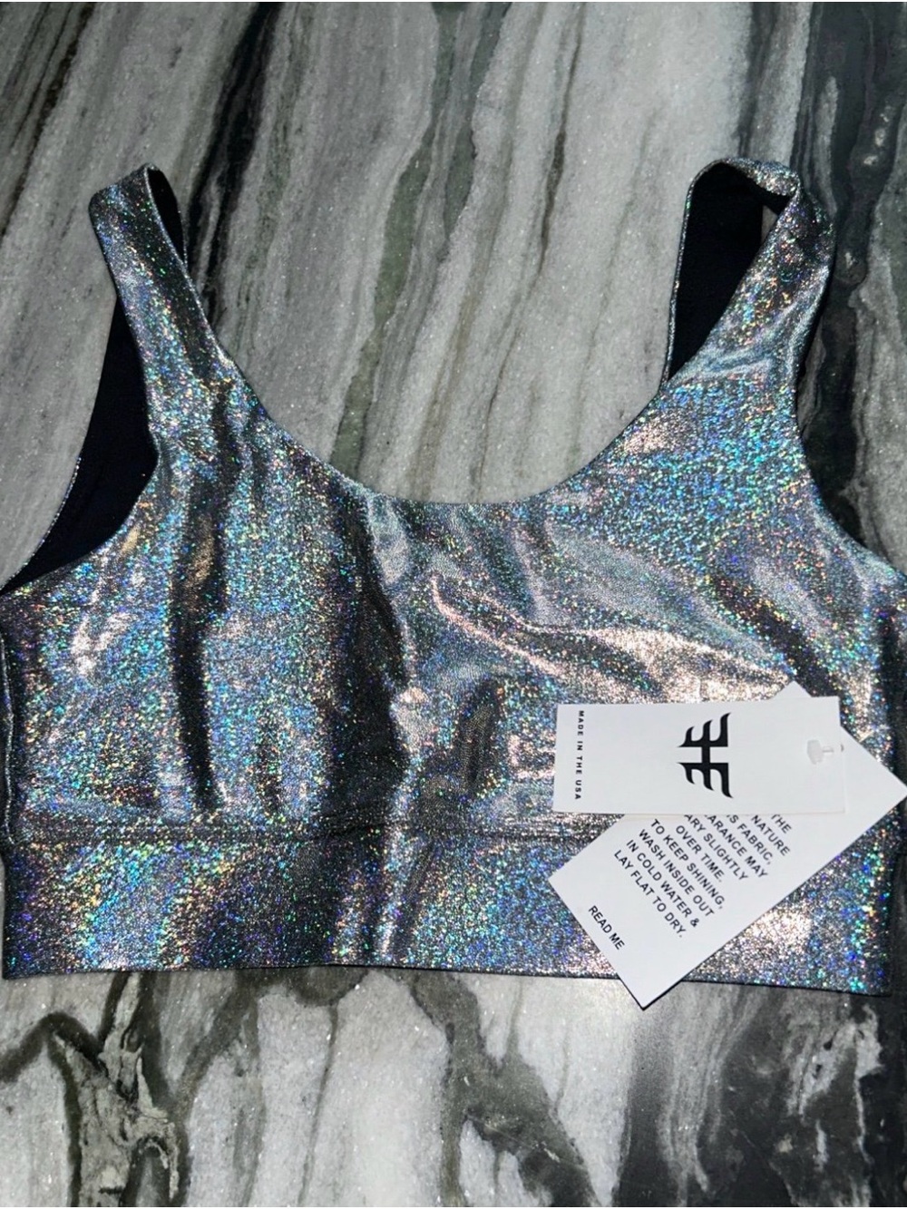 Heroine Sport Holographic Silver Sparkle Sports Bra